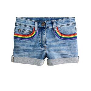 12Y Crewcuts Girls' Embroidered Rainbow Denim Shorts